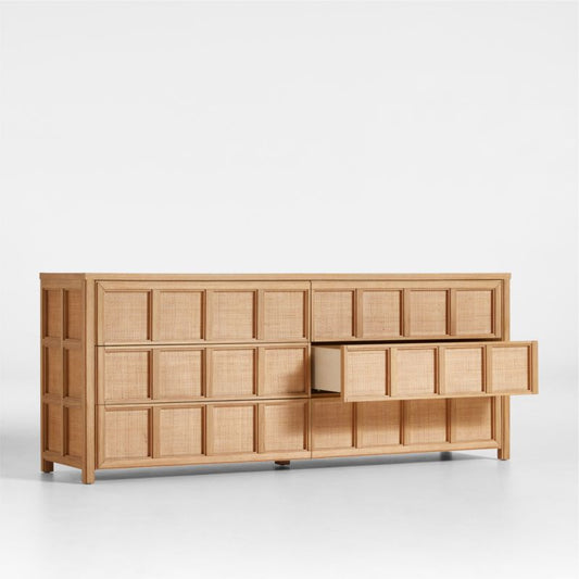 Campagna Rattan And Natural Oak Wood 6-Drawer Dresser