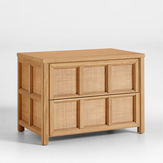 Campagna Rattan And Natural Oak Wood Nightstand With Drawers