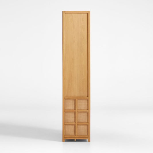 Campagna Rattan And Natural Oak Wood 3-Shelf Storage Bookcase Cabinet