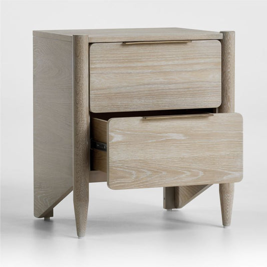 Casa White Oak Wood Nightstand With Drawers