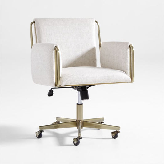 Caterina Natural Upholstered Office Chair With Brass Base