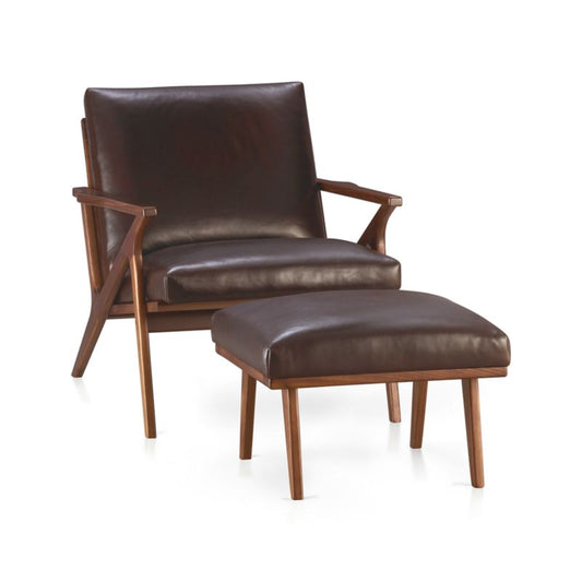 Cavett Leather Walnut Wood Frame Accent Chair