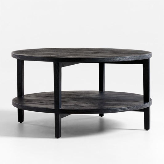 Clairemont Round Ebonized Coffee Table With Shelf