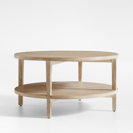 Clairemont Round Natural Coffee Table With Shelf