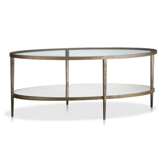 Clairemont Metal And Glass 48" Oval Coffee Table With Shelf