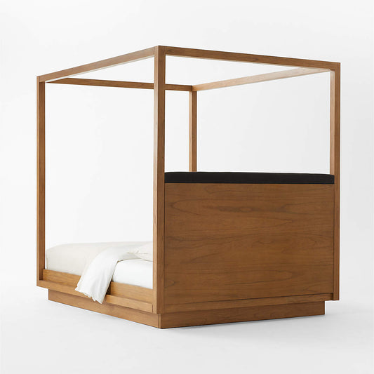 Clauson Black Upholstered And Wood Canopy Bed