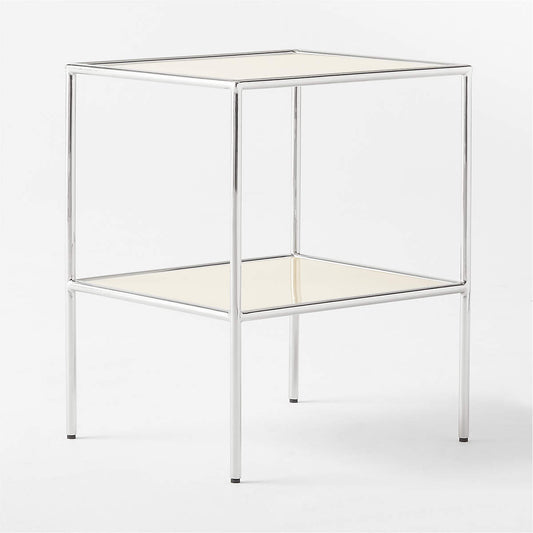 Crain Ivory Enameled Metal Side Table