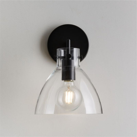 Dakota Black Sconce Light With Small Clear Glass Dome