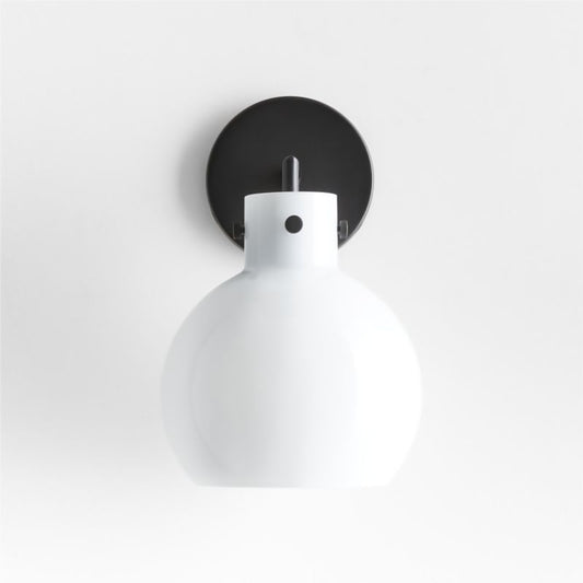 Dakota Black Sconce Light With Small Milk White Glass Globe