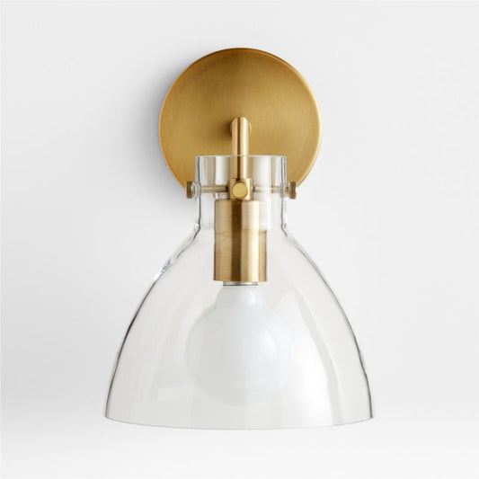 Dakota Brass Sconce Light With Small Clear Glass Dome