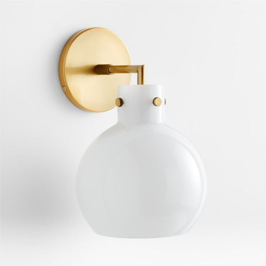 Dakota Brass Sconce Light With Small Milk Glass Globe