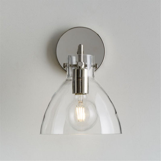 Dakota Nickel Sconce Light With Small Clear Glass Dome