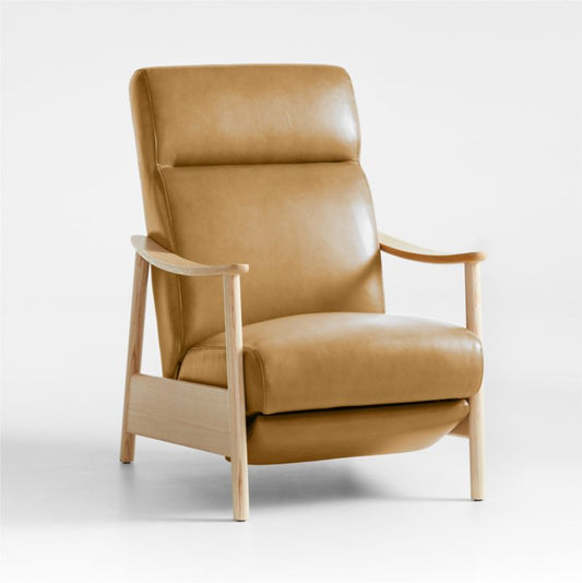 Domingo Leather Reclining Accent Chair With Wood Frame