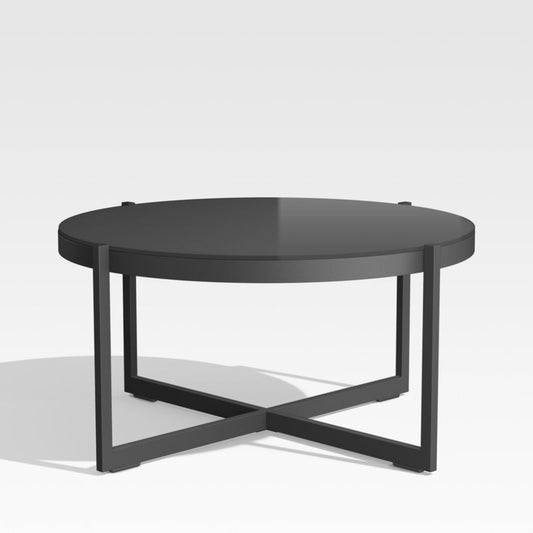 Dune Black Round Outdoor Coffee Table With Black Painted Glass