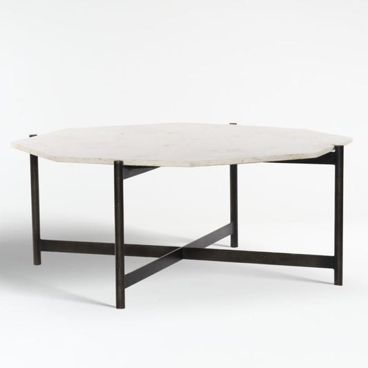 Emilia White Marble And Grey Iron 40" Polygon Coffee Table