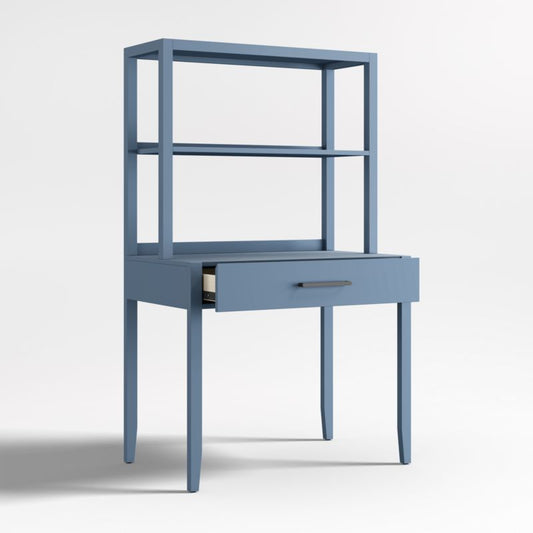 Ever Simple Modular Slate Blue Wood Kids Desk With Hutch