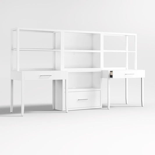 Ever Simple Set Of 2 Modular White Wood Kids Desks With Drawer Bookcase