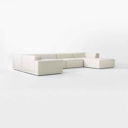 Faible 6-Piece U-Shaped White Performance Fabric Sectional Sofa With Left-Arm