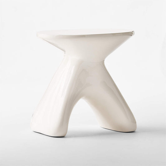 Forcella High-Gloss White Cement Side Table