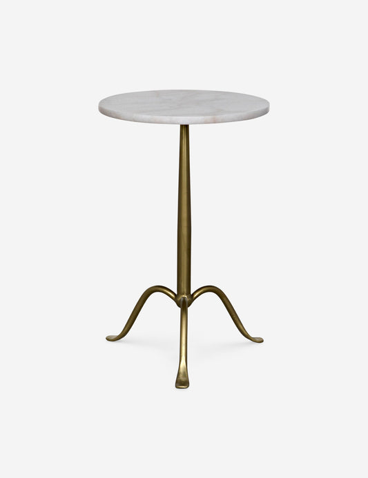 Alfano Round Side Table - Antique Brass And White Marble