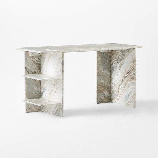 Hera Torrento Brown Marble Desk With Shelves