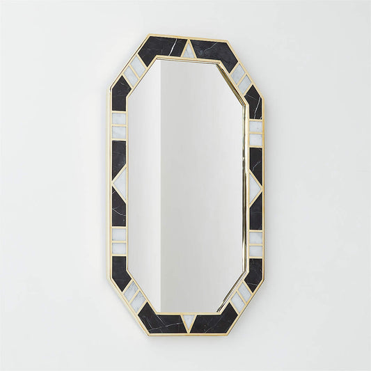 Icaro Black And White Marble Hexagon Wall Mirror 36"X20"