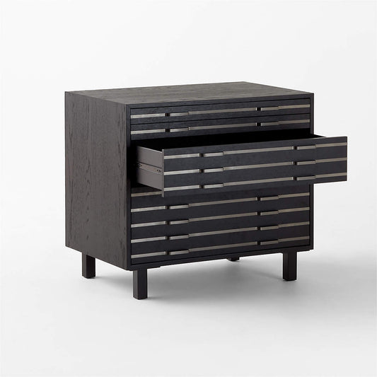 Inline Black Oak Wood 4-Drawer File Cabinet With Blackened Steel Handles