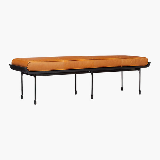 Juneau 67" Brown Leather And Metal Bench