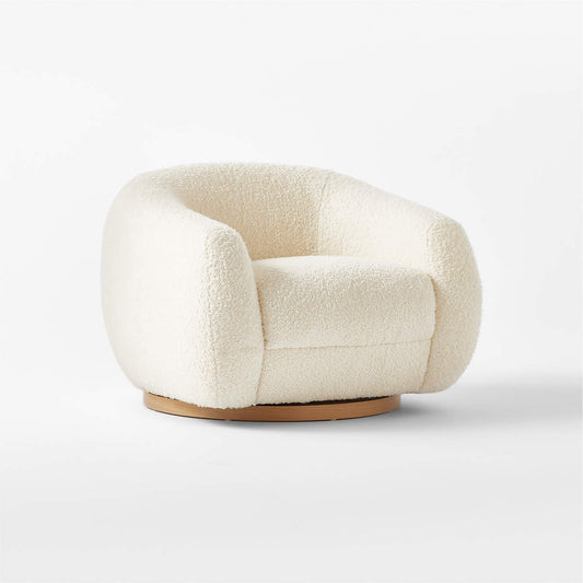 Laszlo Warm White Boucle Swivel Chair By Ross Cassidy