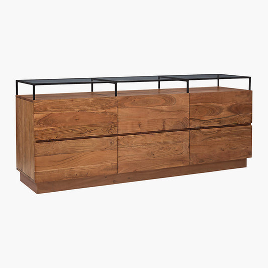 Lawson Low 6-Drawer Wood Dresser With Glass Top