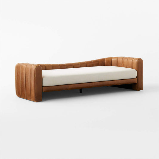 Lazar 84.75" Brown Leather And Beige Performance Fabric Daybed