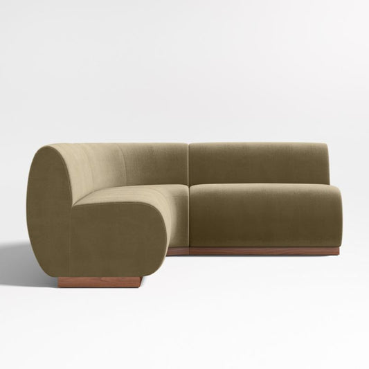 Leandro Hazel Green Double L-Shaped Loveseat Dining Banquette With Rounded Corner