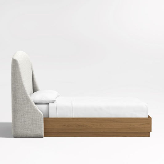 Lafayette 56" Mist Grey Upholstered Queen Headboard With Batten Brown Oak Bed Base