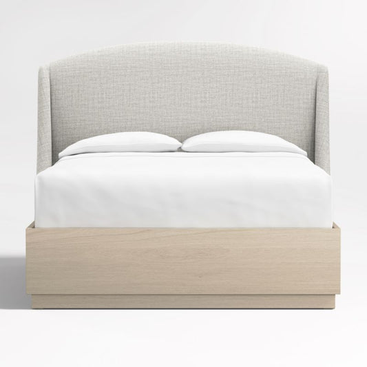 Lafayette 56" Mist Grey Upholstered Queen Headboard With Batten White Oak Storage Bed Base