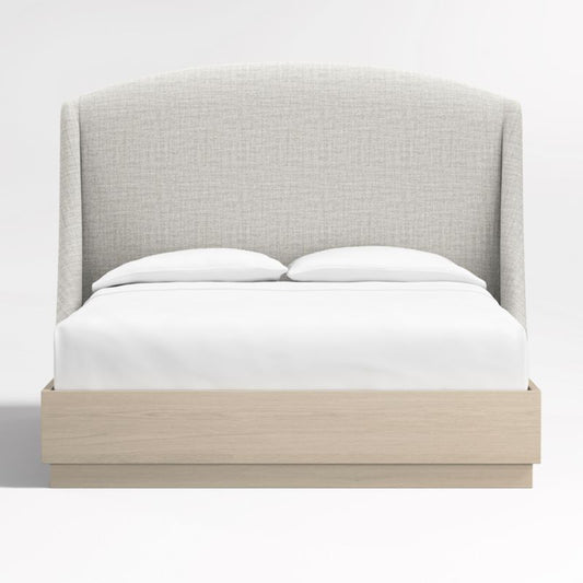 Lafayette 56" Mist Grey Upholstered Queen Headboard With Batten White Oak Bed Base