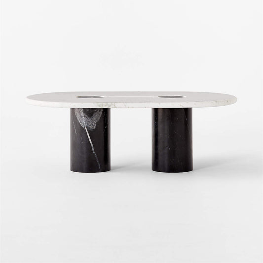 Liguria Oval White Marble Coffee Table With Black Marble Base By Gianfranco Frattini