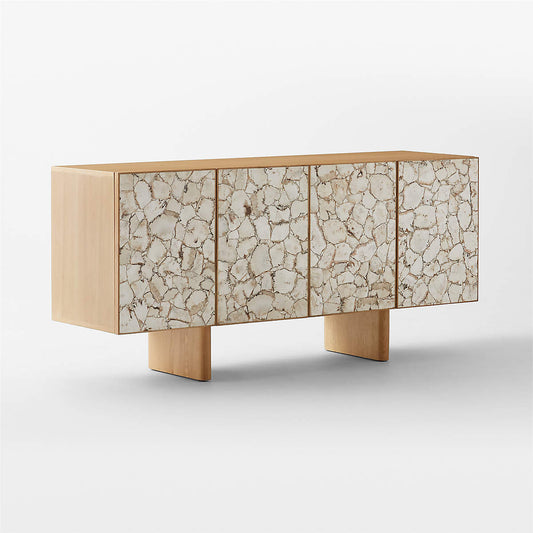 Lina 64" Stone And White Oak Credenza