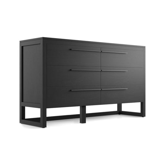 Linea Black Teak Wood 6-Drawer Dresser