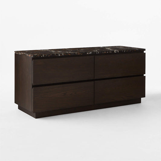 Logan 4 Drawer Oak Wood And Marble Low Dresser