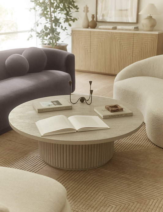 Rutherford Round Coffee Table - White Wash