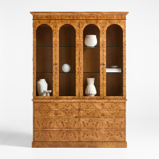 Maison Burl Wood Display Storage Cabinet With Light