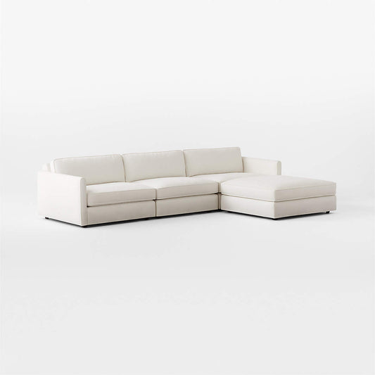 Malea 4-Piece L-Shaped White Performance Fabric Sectional Sofa With Ottoman