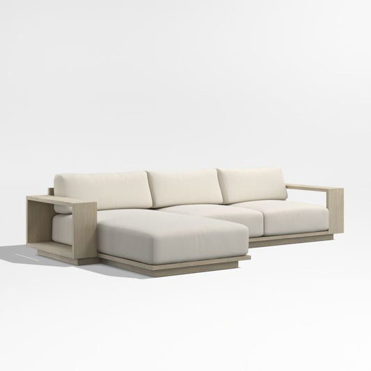 Mallorca Wood 2-Piece Left-Arm Chaise Outdoor Sectional Sofa With Ivory Cushions