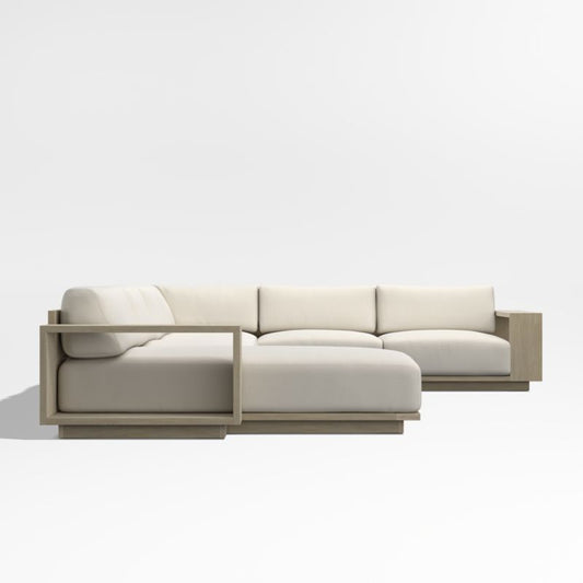 Mallorca Wood 4-Piece Left-Arm Chaise U-Shaped Outdoor Sectional Sofa With Ivory Cushions