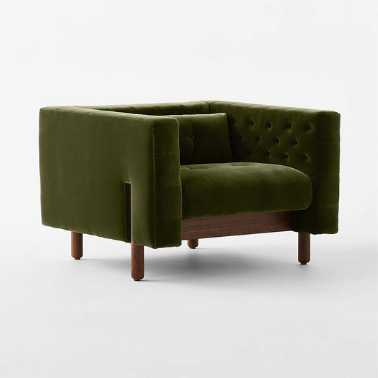 Marconi Tufted Green Velvet Accent Chair By Gianfranco Frattini