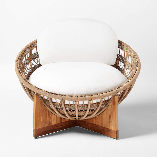 Masha Rattan And Teak Outdoor Lounge Chair With White Sunbrella® Cushions