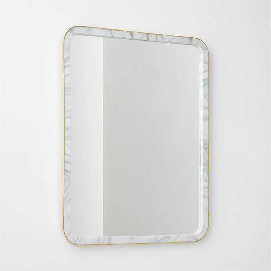 Masine Unlacquered Brass And Marble Rectangular Wall Mirror 48"X36"