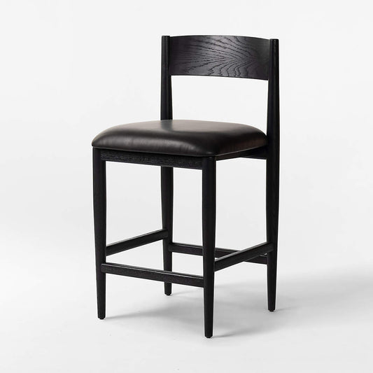 Mavery Dark Oak Wood And Vegan Leather Counter Stool