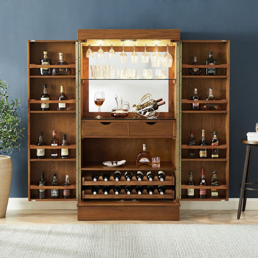 Maxine Large Walnut Wood Wine Bar Cabinet With Storage