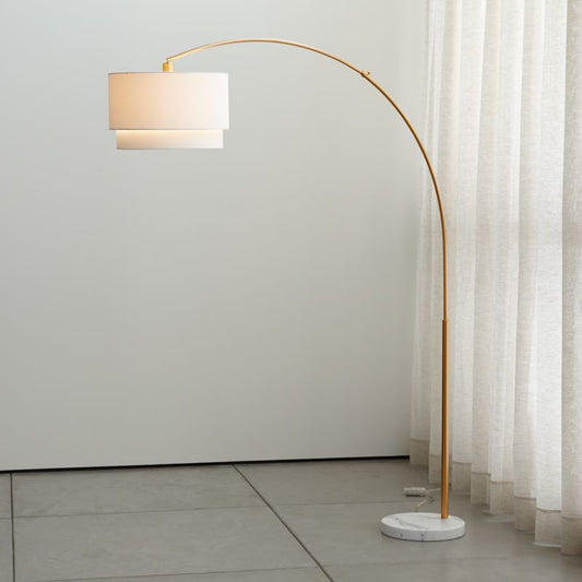 Meryl Arc Brass Floor Lamp With White Shade